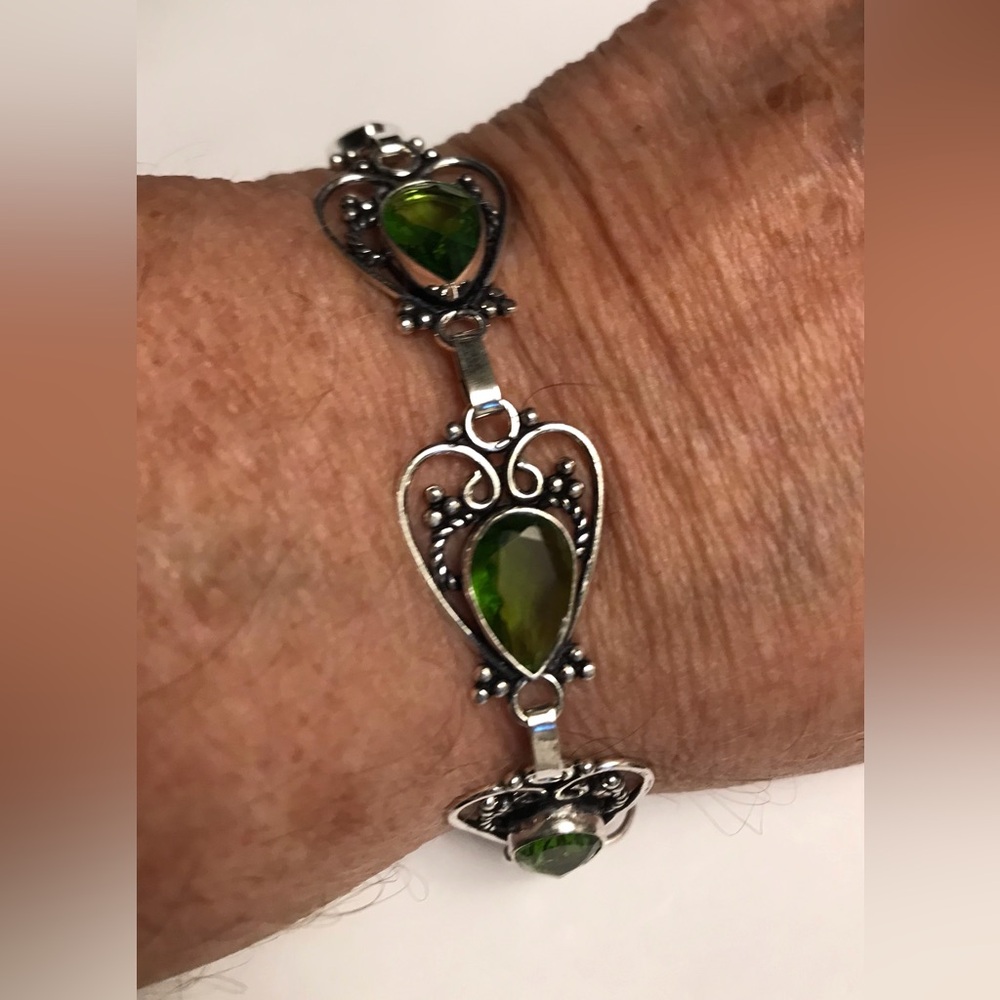 Peridot Stamped 925 Sterling Silver Bracelet